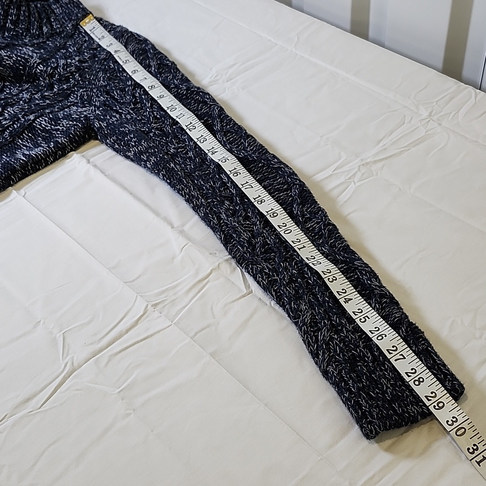 Overland Cableknit Fisherman Chunky Blue White Knit Sweater Size Medium Cotton - Picture 7 of 9